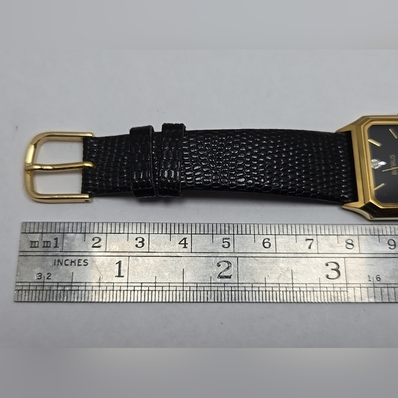 Benrus Diamond Quartz Gold Tone Black Dial Watch New Battery Vintage Leather - Picture 8 of 11